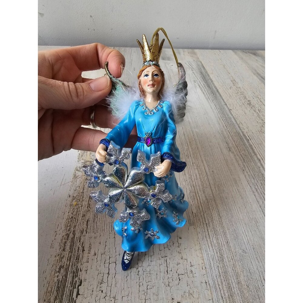 glitter angel‎ cherub snowflake ornament large silver blue Xmas tree